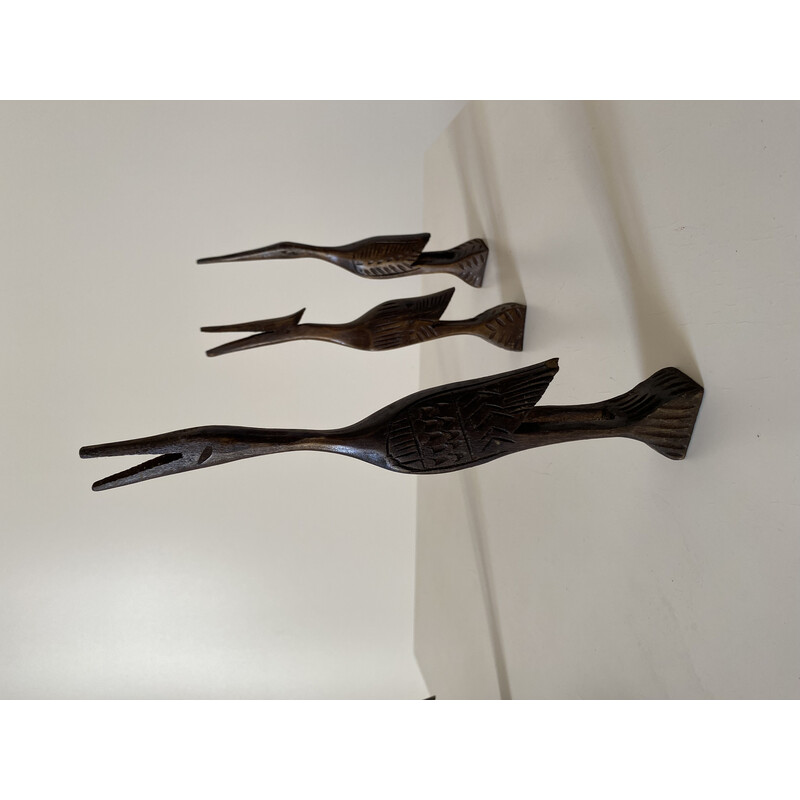 Ensemble de 4 sculptures d'oiseaux vintage en bois, 1960