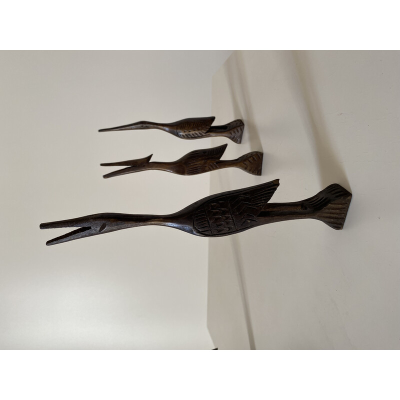 Set di 4 sculture di uccelli in legno vintage, anni '60