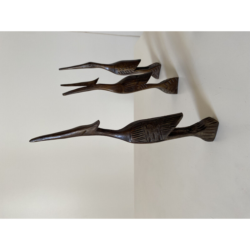 Set di 4 sculture di uccelli in legno vintage, anni '60