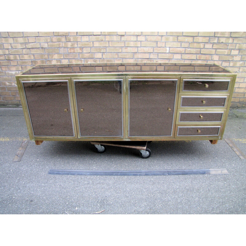 Golden and mirrored sideboard in brass and glass by Michel Pigneres - 1970s