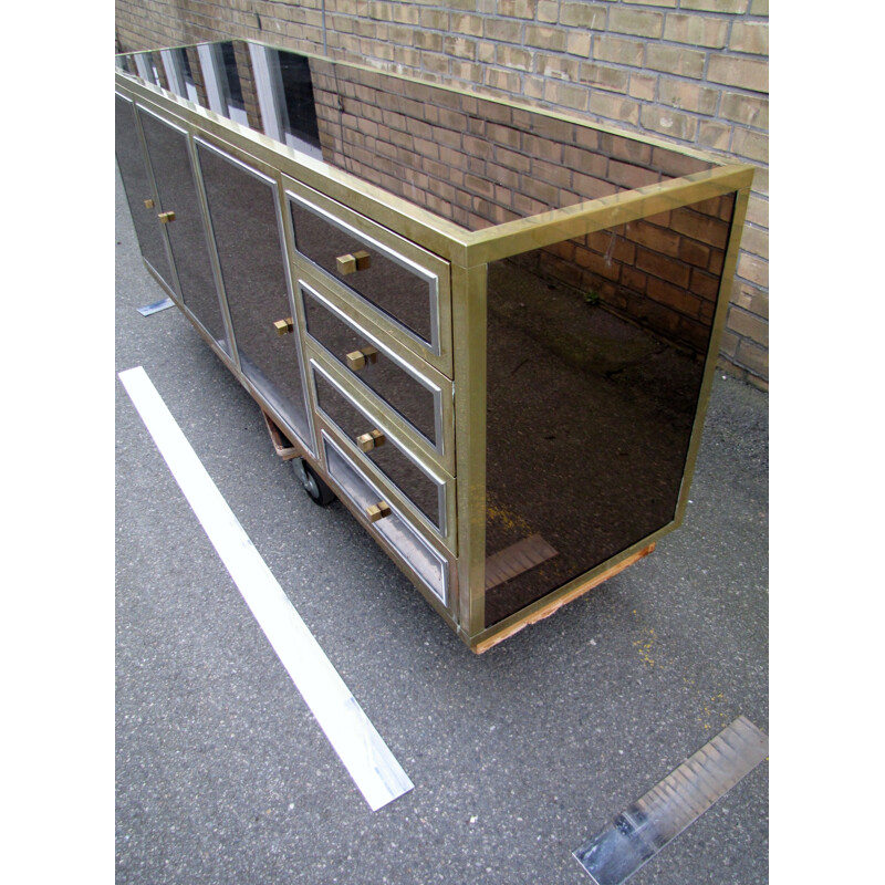 Golden and mirrored sideboard in brass and glass by Michel Pigneres - 1970s