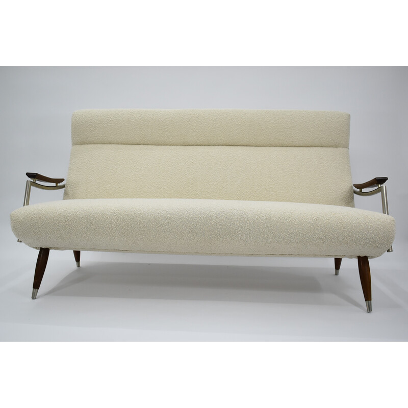 Vintage 3-seater sofa in teak and white bouclé fabric, Denmark 1960s