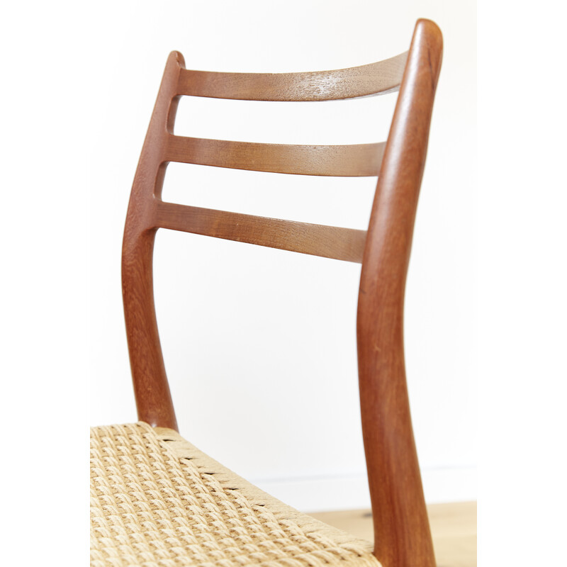 Sedia vintage 78 in teak e corda di carta di Niels Otto Möller per J.L. Møllers, Danimarca