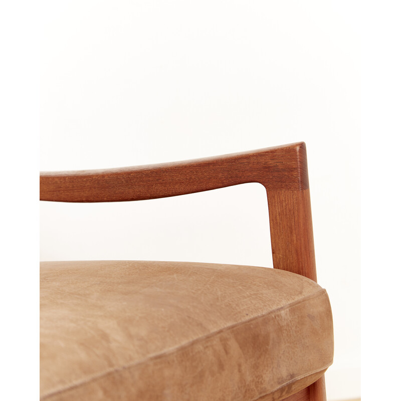 Vintage Senator highback armchair in teak and suede leather by Ole Wanscher for Cado, Denmark