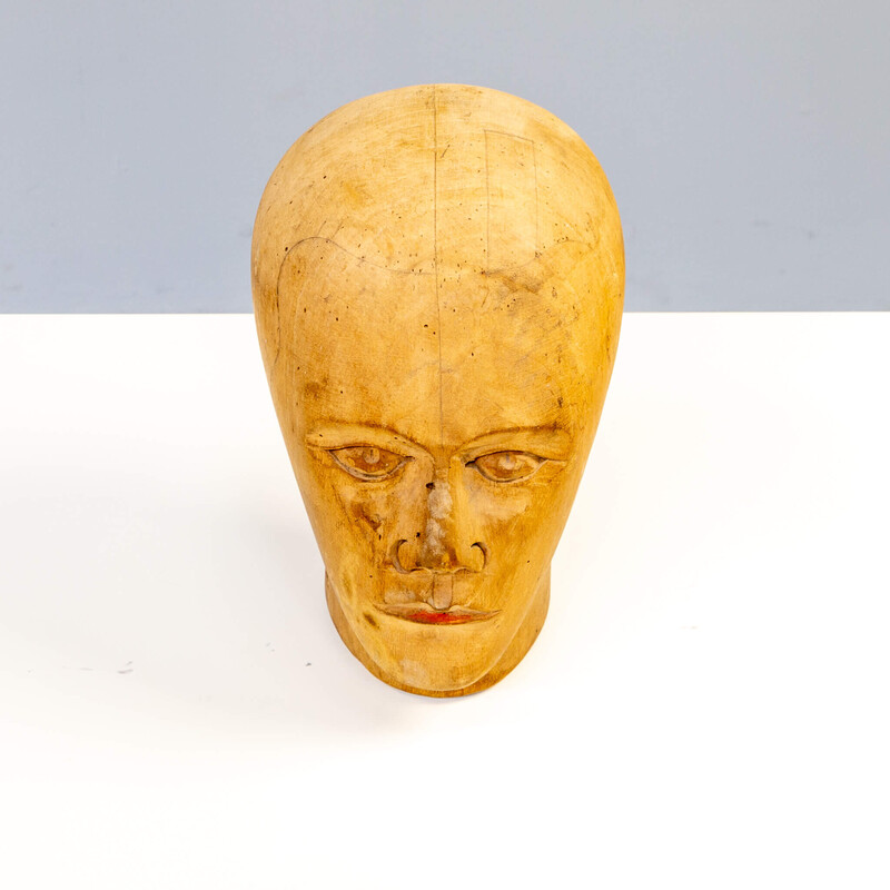 Vintage sculpture "milliner's head" in wood, Germany 1910s-1930s