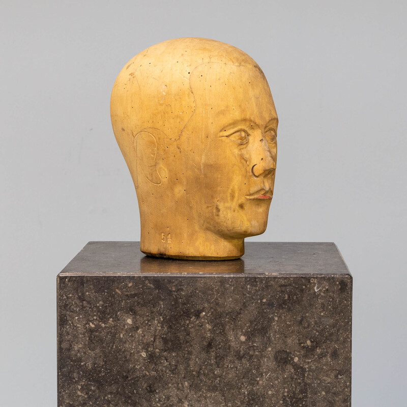 Alte Skulptur "Hutmacher-Kopf" aus Holz, Deutschland 1910-1930er Jahre