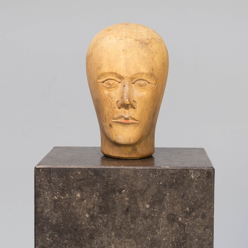 Scultura d'epoca "testa di modista" in legno, Germania 1910-1930