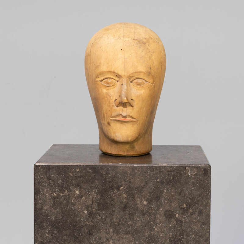 Vintage sculpture "milliner's head" in wood, Germany 1910s-1930s