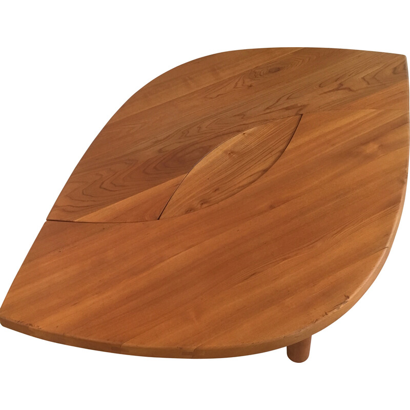 Vintage T22 elm coffee table by Pierre Chapo, 1970s