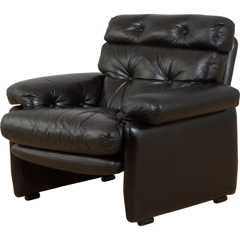 Vintage Coronado fauteuil in zwart leer van Afra en Tobia Scarpa voor C