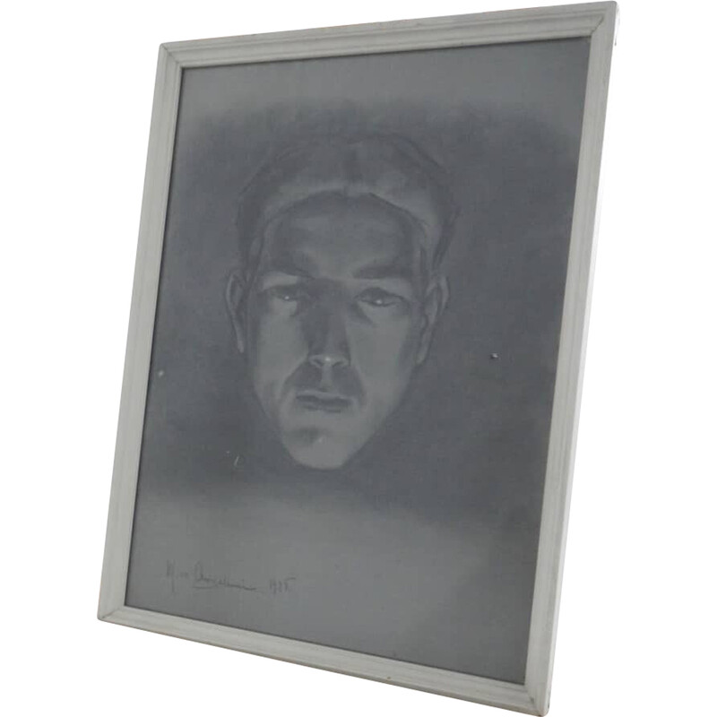 Vintage charcoal on paper "man's face" by Mina Anselmi