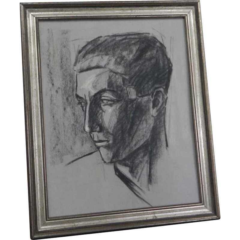 Vintage charcoal "Young 1940" on paper by Mina Anselmi