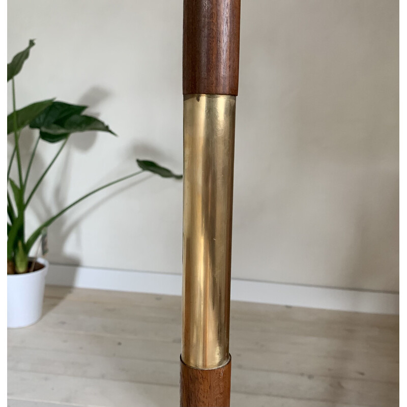 Vintage Scandinavian tripod floor lamp in teak and brass, 1960s