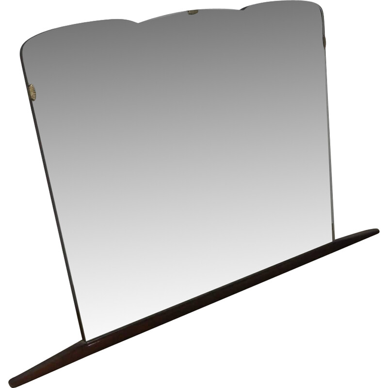 Vintage mirror in beech, walnut and brass