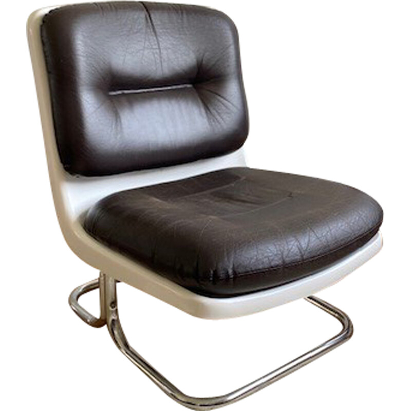 Vintage armchair in metal and leatherette by Albert Jacob for Grosfillex, 1970s