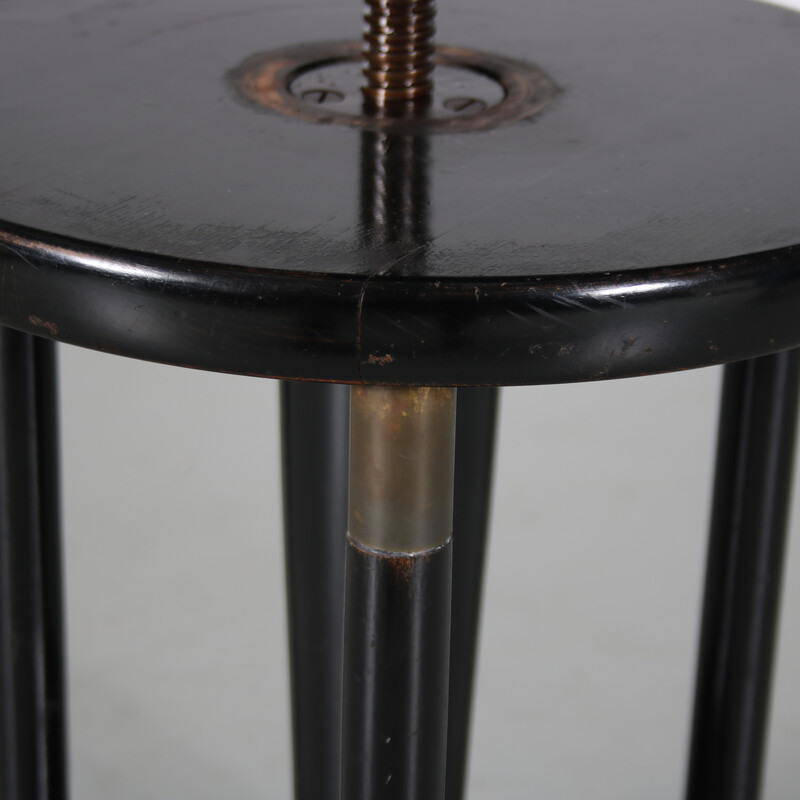 Vintage piano stool in black lacquered wood and brass, Netherlands 1930s