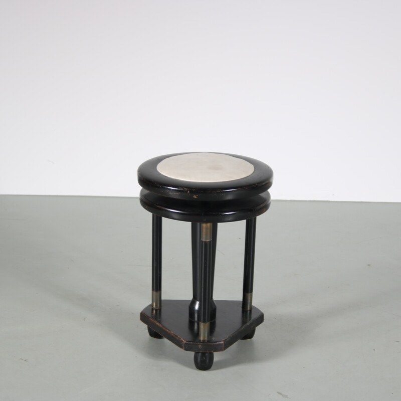 Vintage piano stool in black lacquered wood and brass, Netherlands 1930s