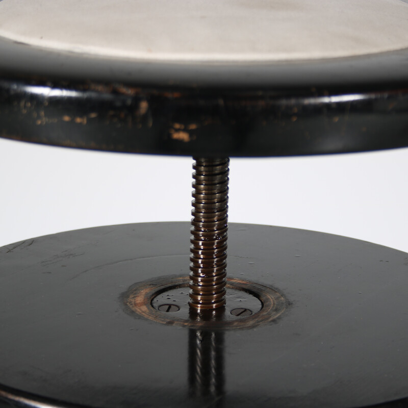 Vintage piano stool in black lacquered wood and brass, Netherlands 1930s