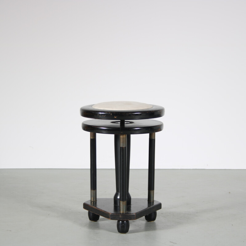 Vintage piano stool in black lacquered wood and brass, Netherlands 1930s