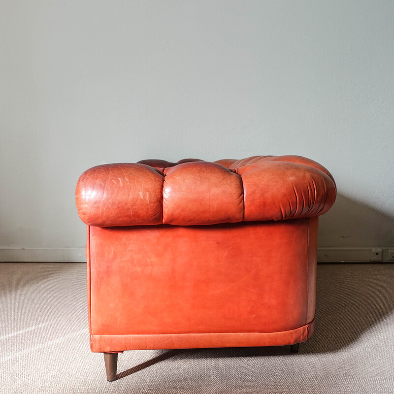 Vintage wood and leather sofa by Hans Kaufeld, Germany 1960s