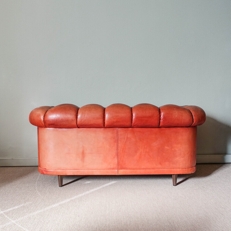 Vintage wood and leather sofa by Hans Kaufeld, Germany 1960s