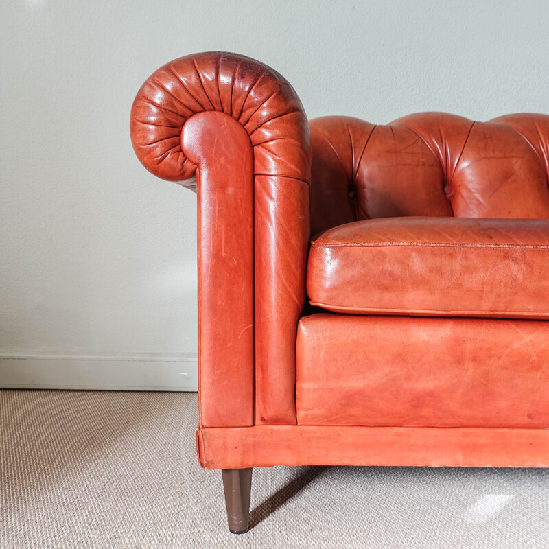 Vintage wood and leather sofa by Hans Kaufeld, Germany 1960s