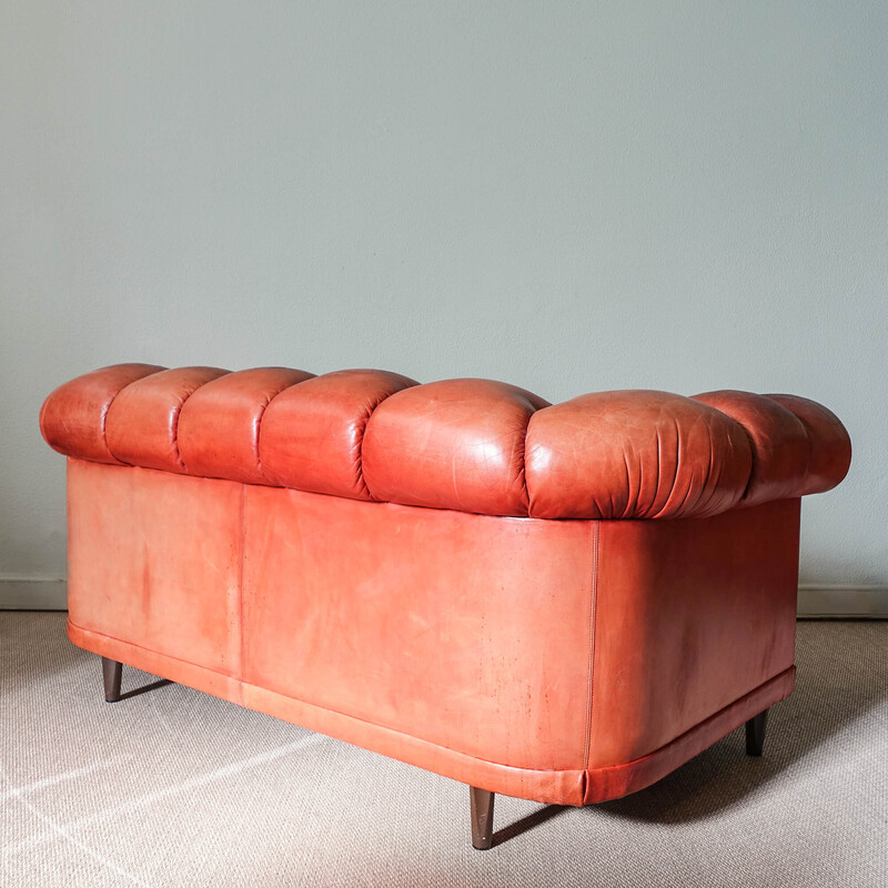 Vintage wood and leather sofa by Hans Kaufeld, Germany 1960s