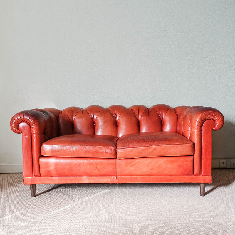 Vintage wood and leather sofa by Hans Kaufeld, Germany 1960s