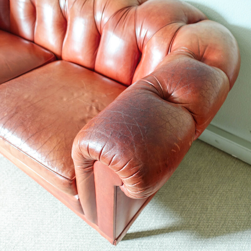 Vintage wood and leather sofa by Hans Kaufeld, Germany 1960s