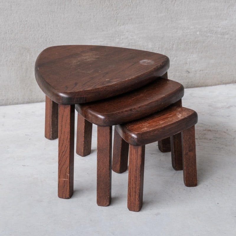 Vintage nesting tables in oak, France 1970s