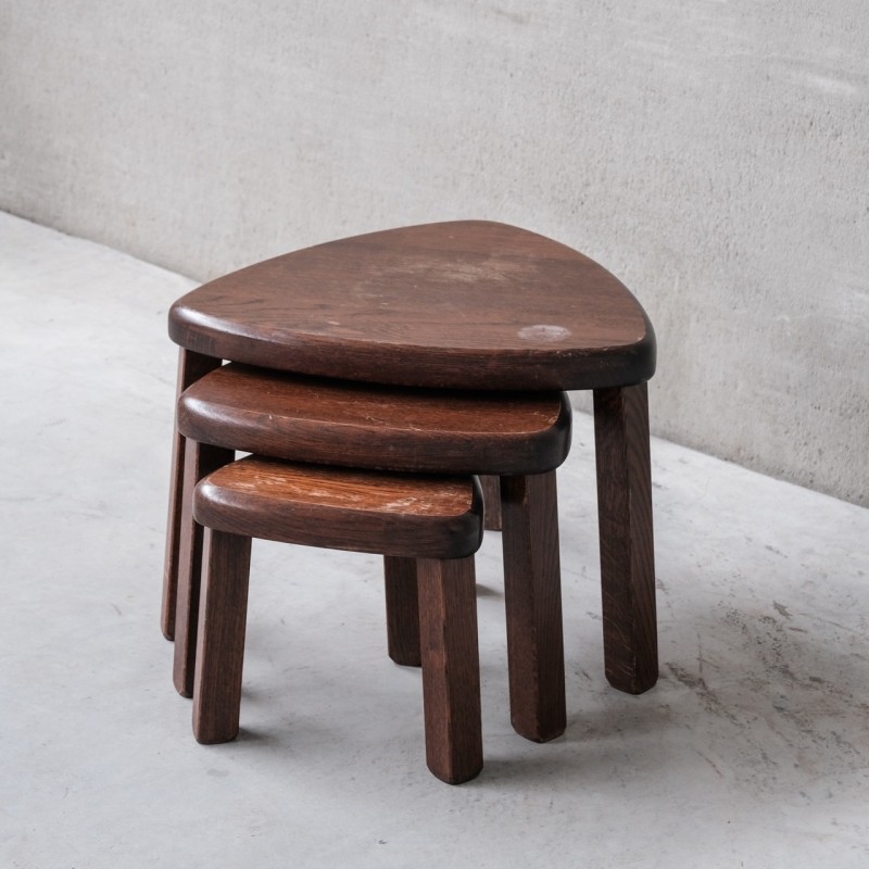 Vintage nesting tables in oak, France 1970s