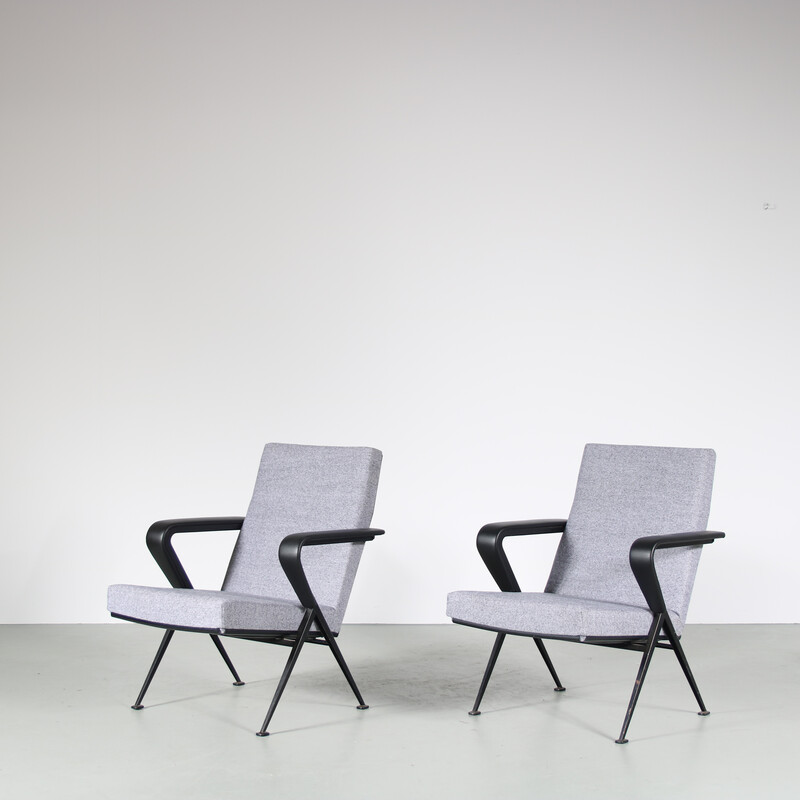 Paire de fauteuils lounge vintage "Repose" en métal et tissu gris par Friso Kramer pour Ahrend de Cirkel, Pays-Bas 1960