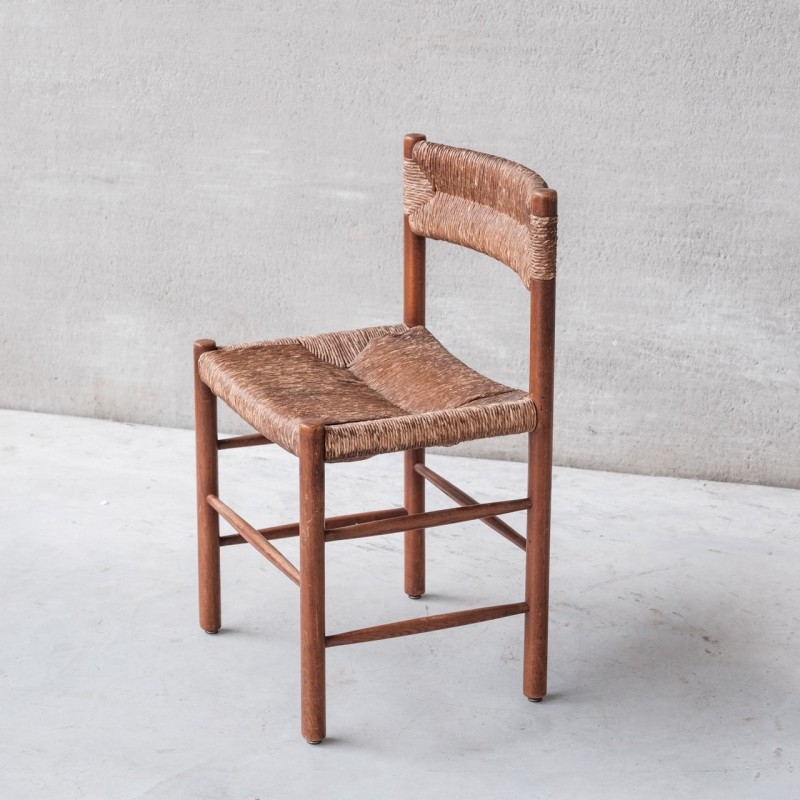 Conjunto de 4 cadeiras Dordogne vintage com pressa e cinza de Charlotte Perriand para Robert Sentou, França 1950