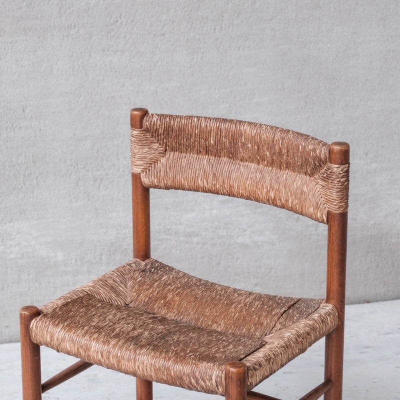 4 Stühle Dordogne aus Binsen und Esche von Charlotte Perriand für Robert Sentou, Frankreich 1950er Jahre