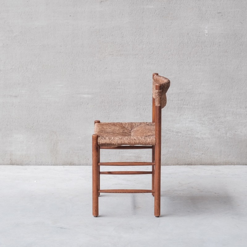 Set van 4 vintage Dordogne-stoelen in biezen en essenhout van Charlotte Perriand voor Robert Sentou, Frankrijk 1950