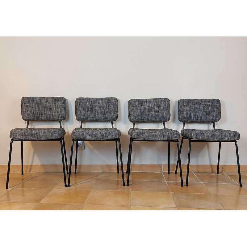 Conjunto de 4 cadeiras de metal vintage de André Simard para Airborne, 1950-1960