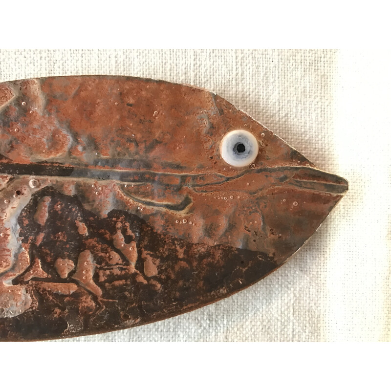 Escultura de peixe vintage em ferro oxidado por Roger Bezombes, 1980