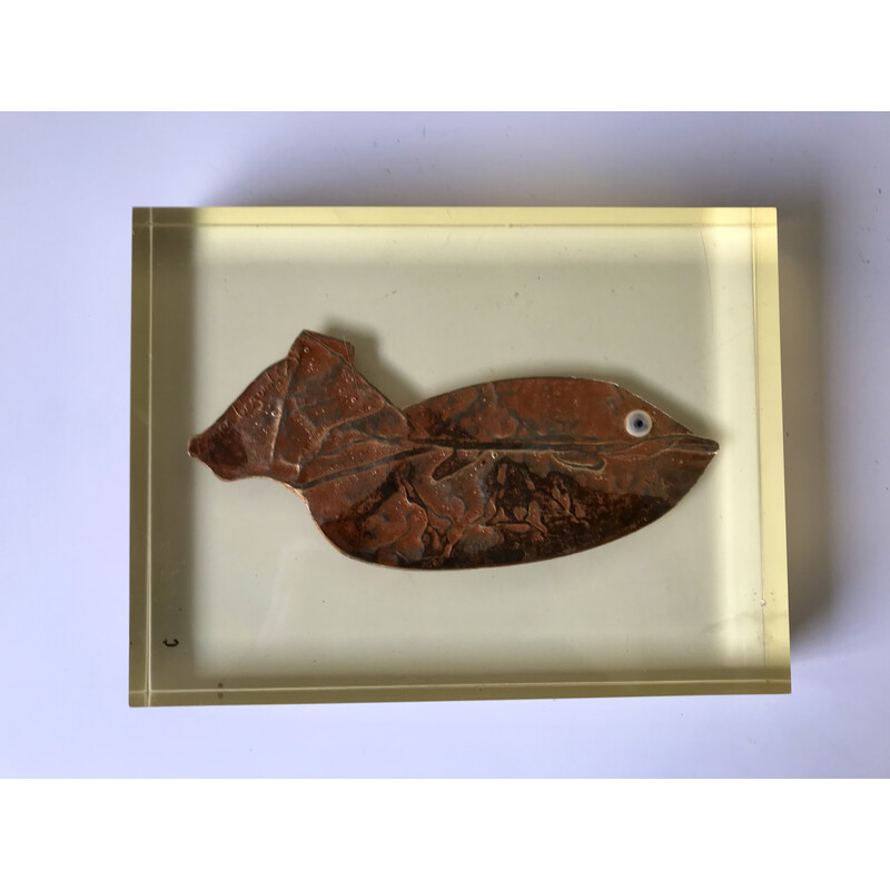 Vintage fish sculpture in oxidized iron by Roger Bezombes, 1980s