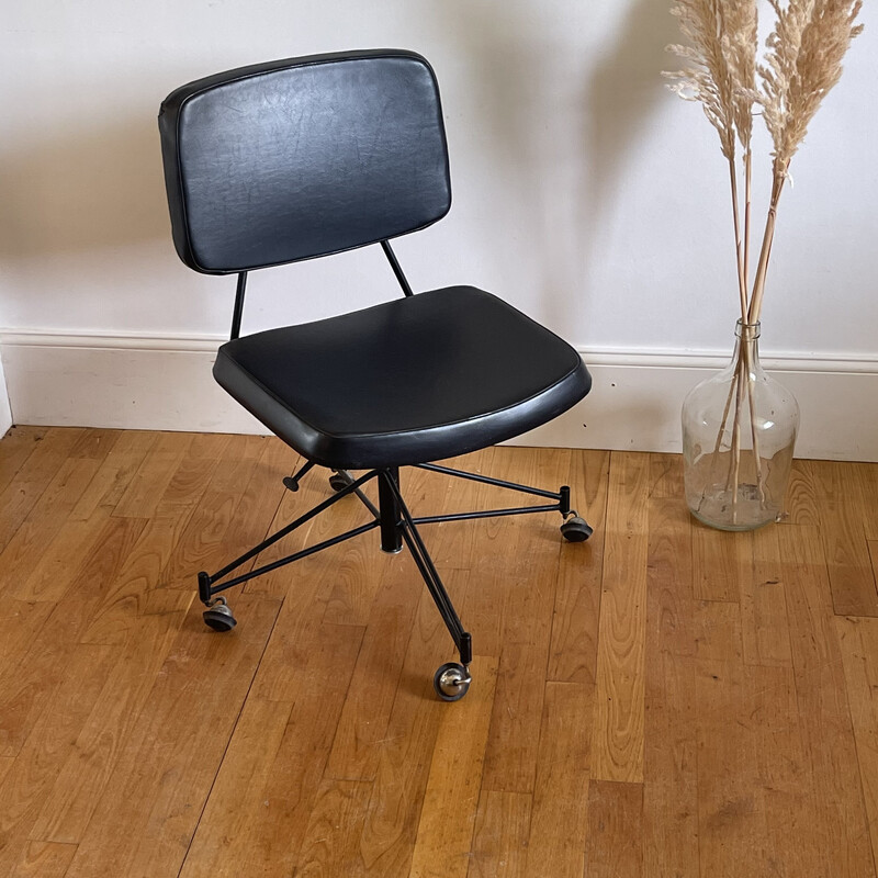 Vintage Cm 197 metal and skai desk chair by Pierre Paulin for Thonet, 1958s