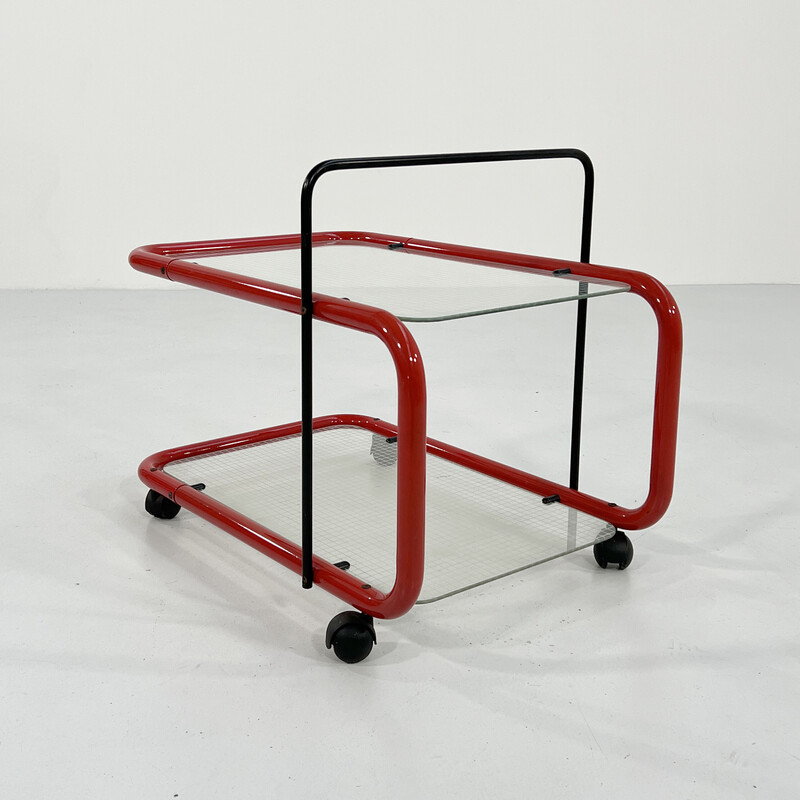 Vintage Quaderna metal and glass serving table, 1980s