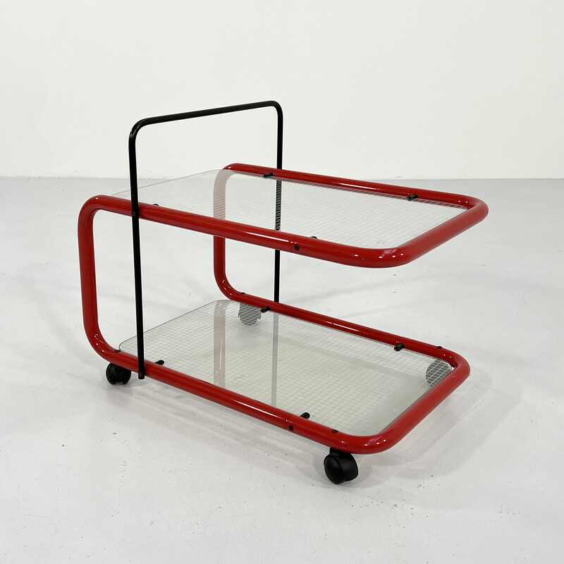 Vintage Quaderna metal and glass serving table, 1980s