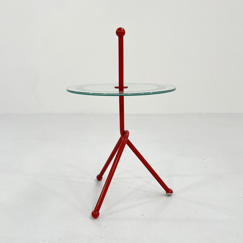 Vintage Memphis metal and glass side table, 1980s