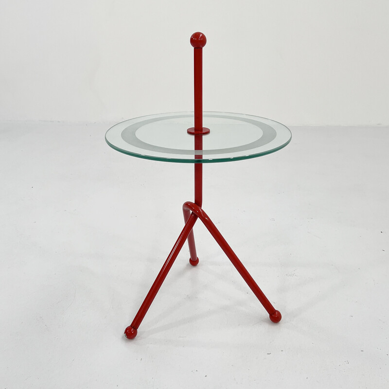 Table d'appoint vintage Memphis en métal et verre, 1980