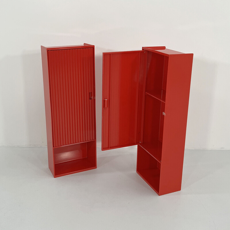 Vintage T333 Pharmacy storage cabinet in metal and red plastic for Metalplastica, 1970s