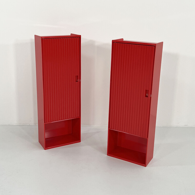 Vintage T333 Pharmacy storage cabinet in metal and red plastic for Metalplastica, 1970s