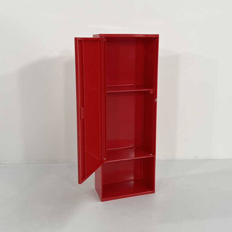 Vintage T333 Pharmacy storage cabinet in metal and red plastic for Metalplastica, 1970s