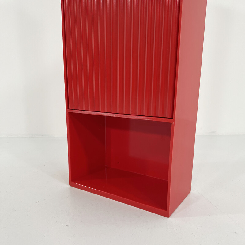 Vintage T333 Pharmacy storage cabinet in metal and red plastic for Metalplastica, 1970s