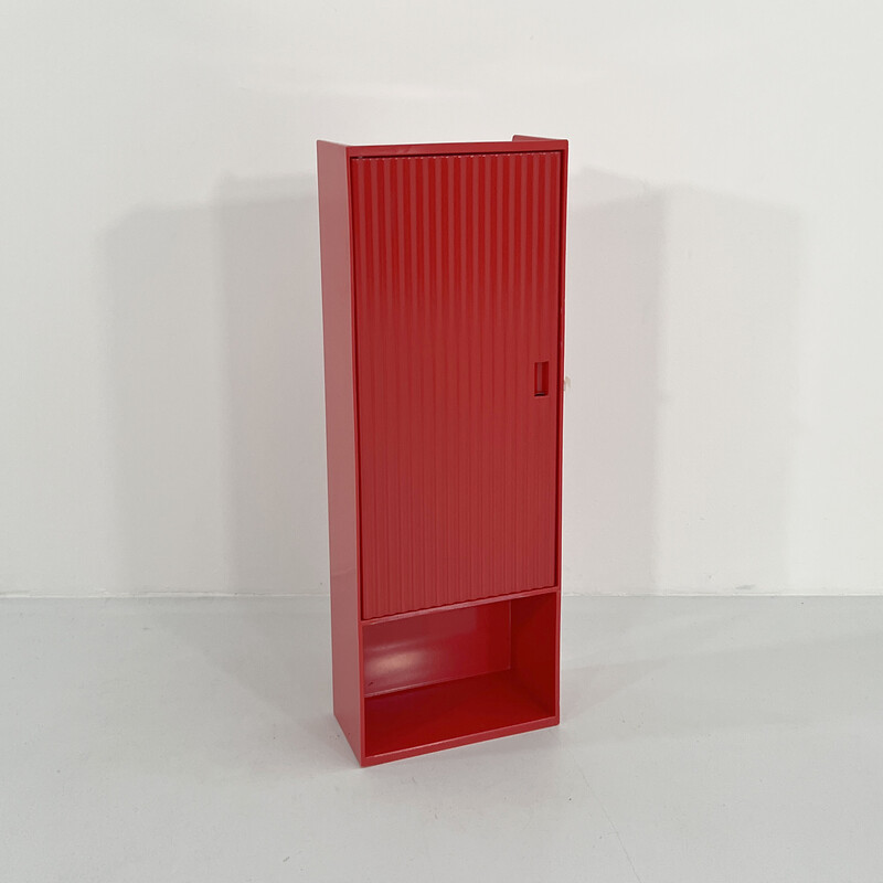 Vintage T333 Pharmacy storage cabinet in metal and red plastic for Metalplastica, 1970s