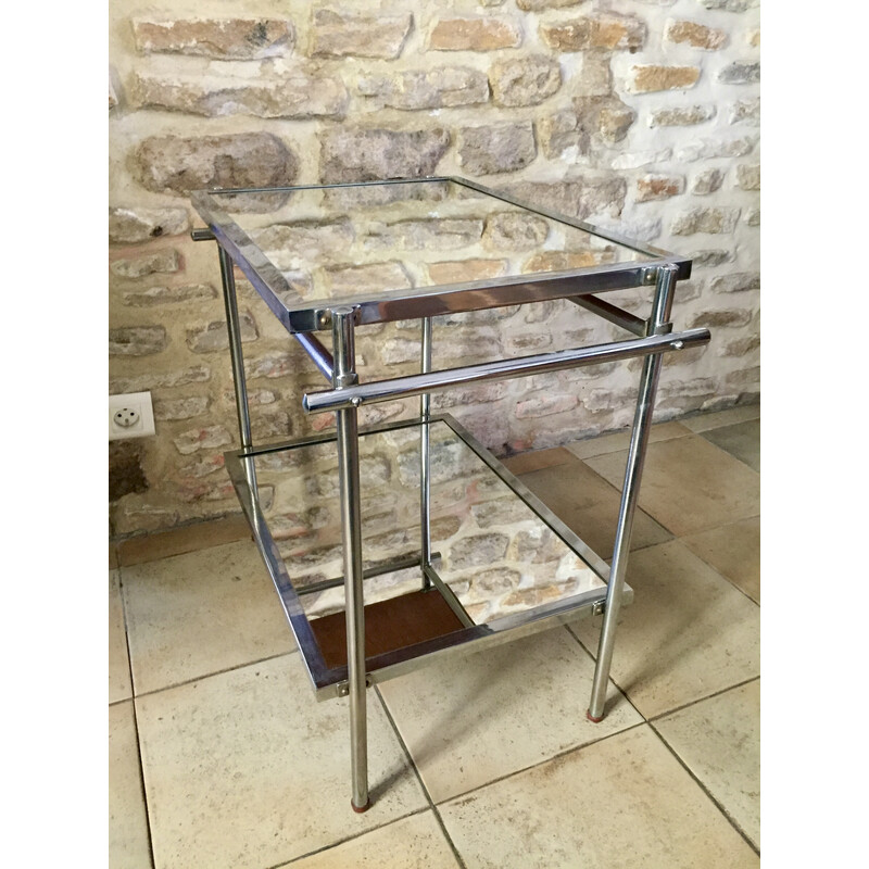 Vintage serving table in nickel-plated chrome and rubber by Jacques Adnet