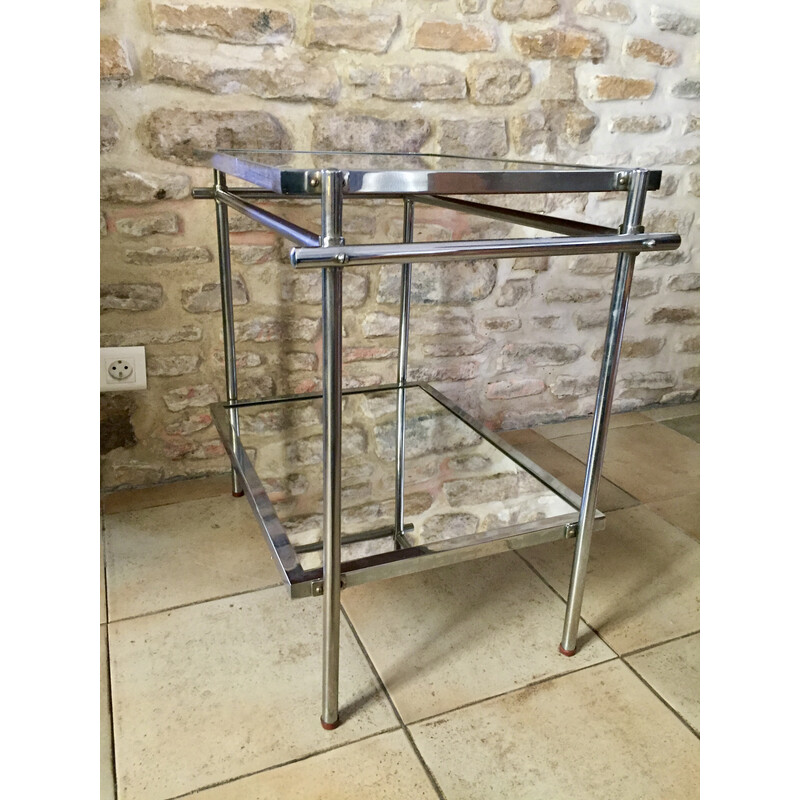 Vintage serving table in nickel-plated chrome and rubber by Jacques Adnet